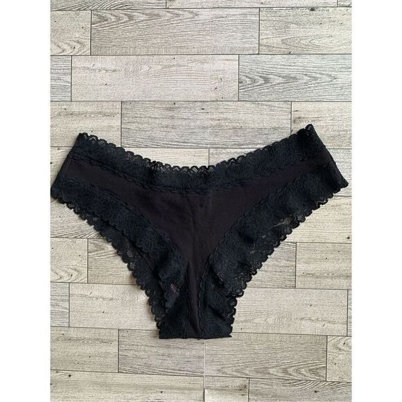 Savage X Fenty Cotton Essentials Lace-Trim Cheeky Panty Black Size S - Picture 4 of 10